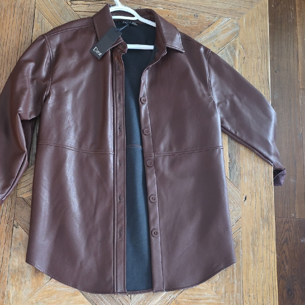 New DEX long pleather shacket overlay lightweight jacket Xs loose fit New